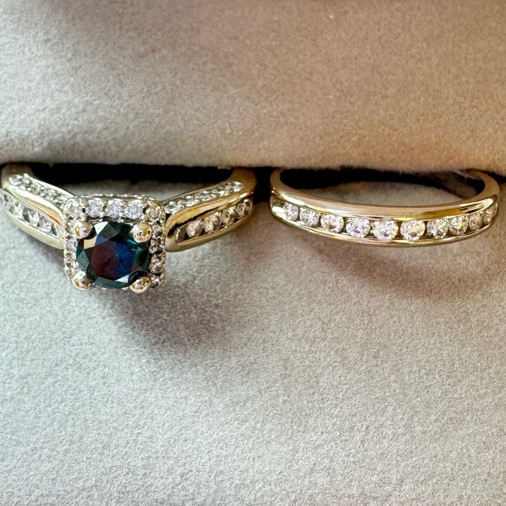 Stunning Natural Blue & White Diamond Ring, 14k White Gold, Size 6
